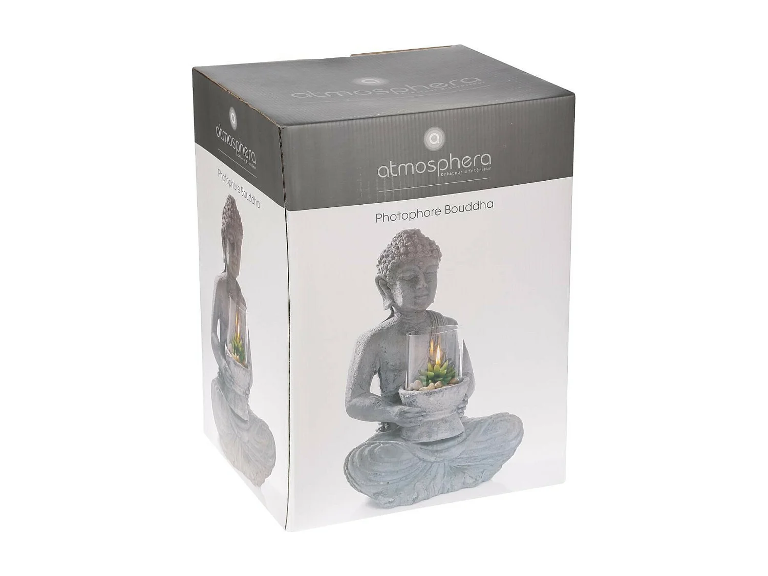 Photophore en Ciment "Bouddha Assis" 40cm Gris