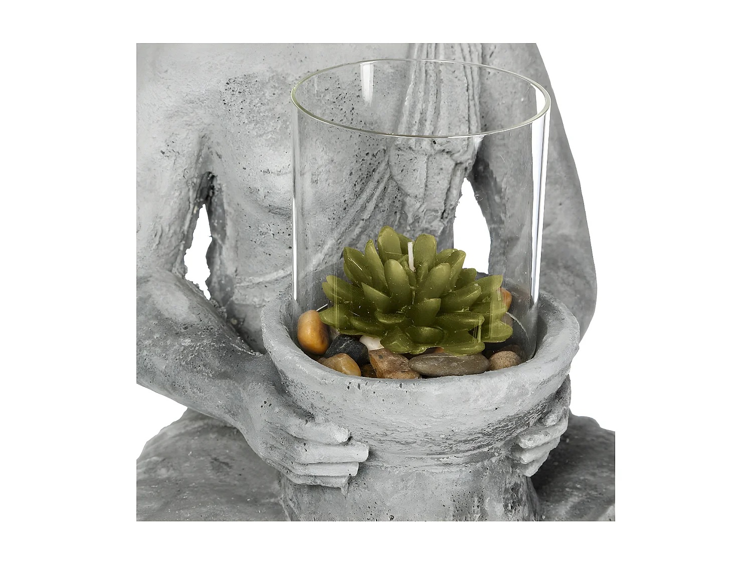 Photophore en Ciment "Bouddha Assis" 40cm Gris