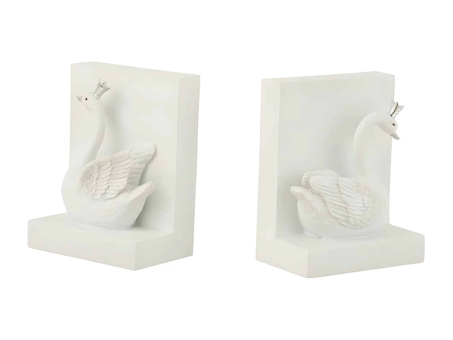 Lot de 2 Serre-Livres "Cygne" 14cm Blanc & Argent