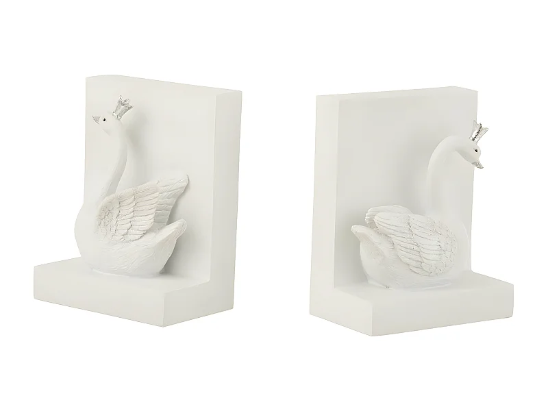 Lot de 2 Serre-Livres "Cygne" 14cm Blanc & Argent