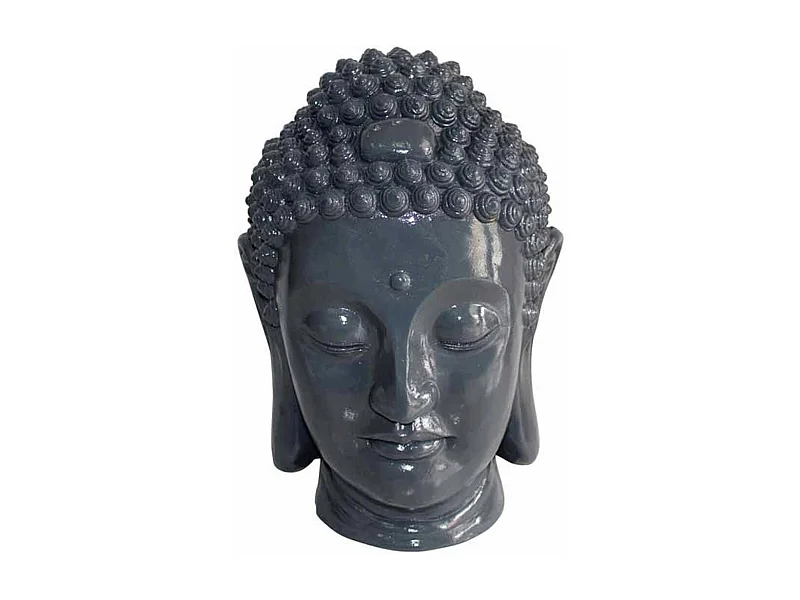 Statue Déco "Tête de Bouddha" 34cm Gris