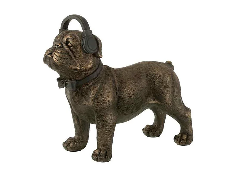 Statuette Déco "Bulldog avec Casque" 28cm Marron