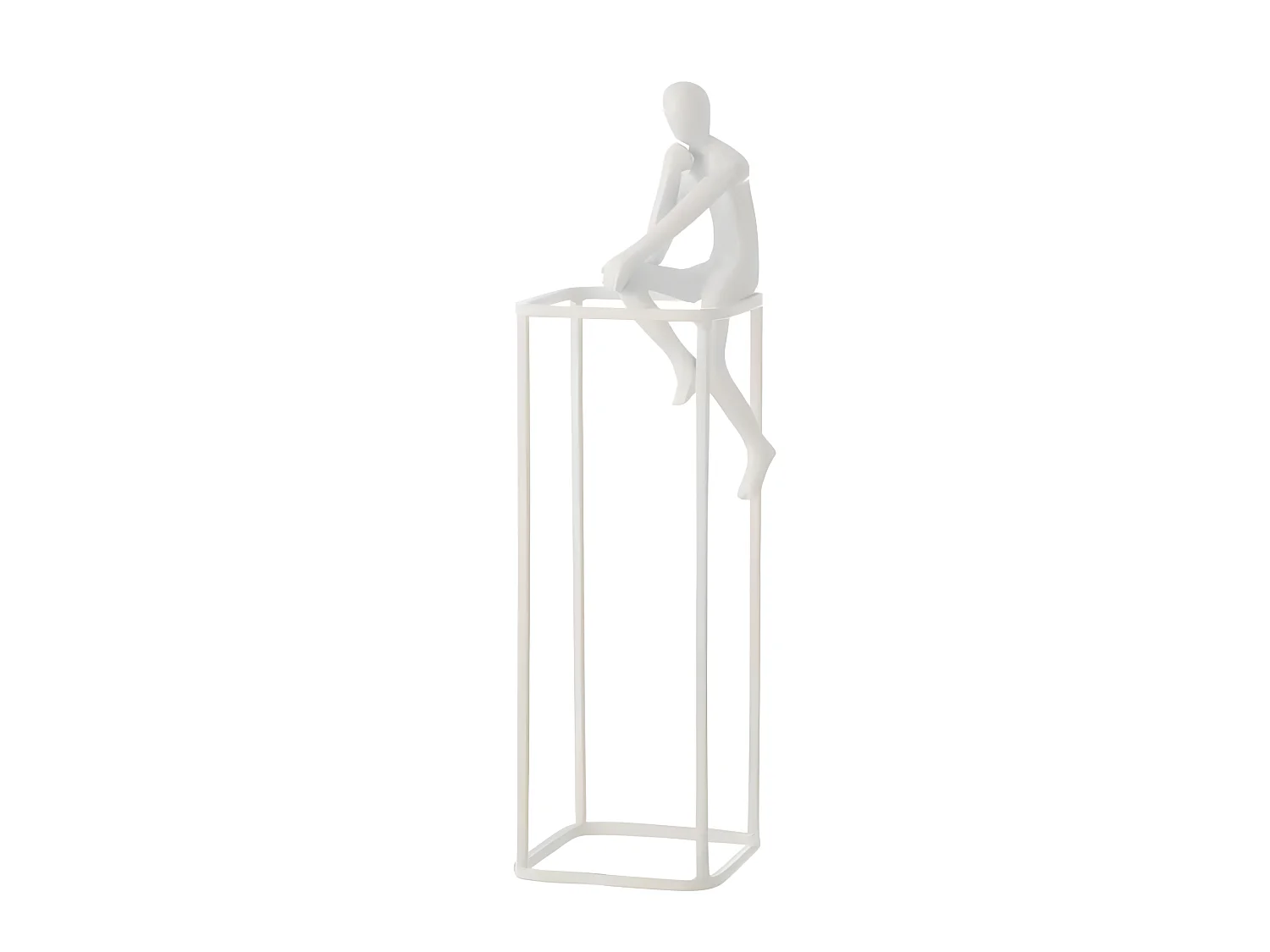 Statuette Déco "Figurine Pensive sur Cube" 36cm Blanc