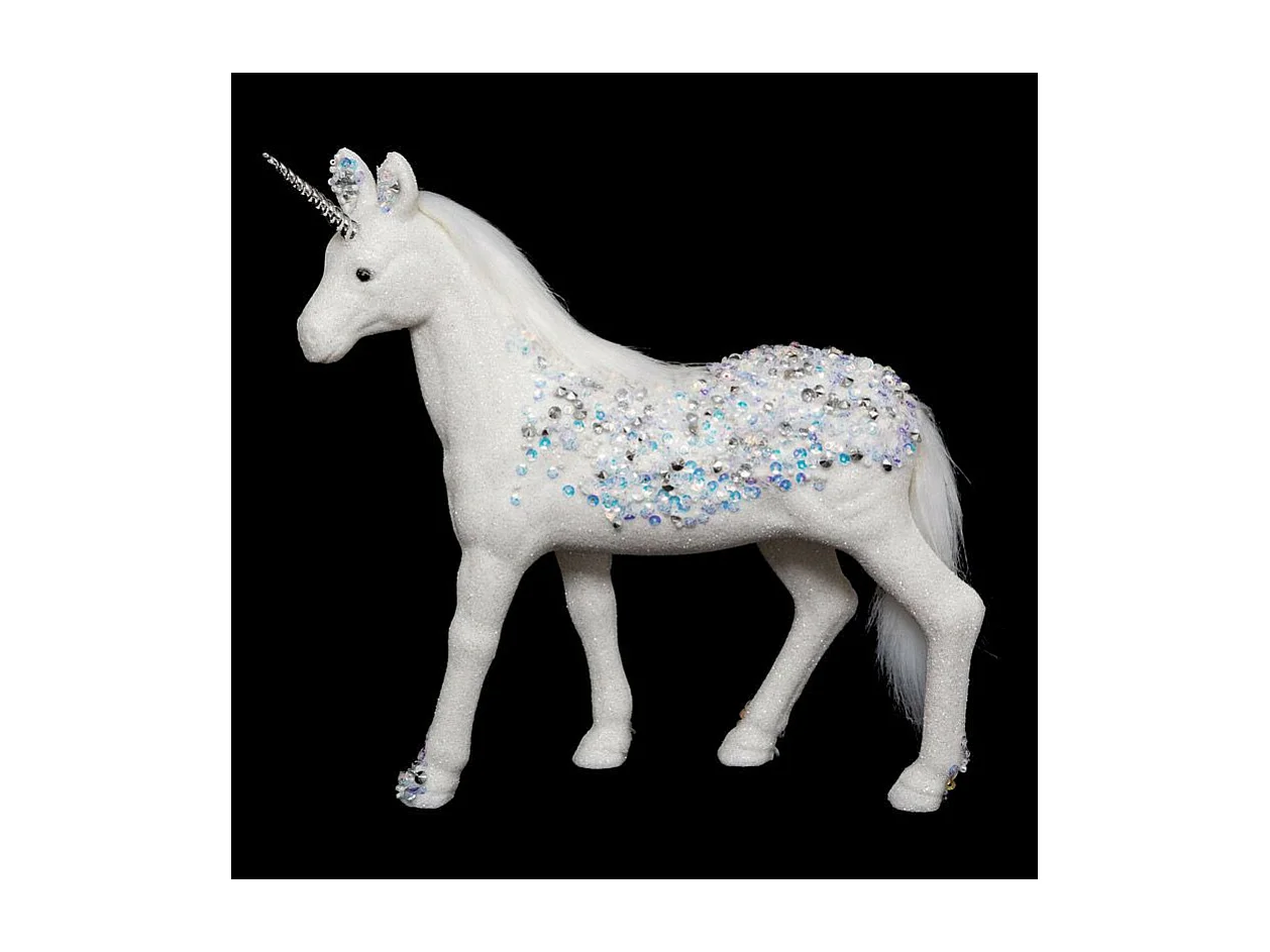 Licorne avec Paillettes "Légende d'Hiver" 25cm Blanc