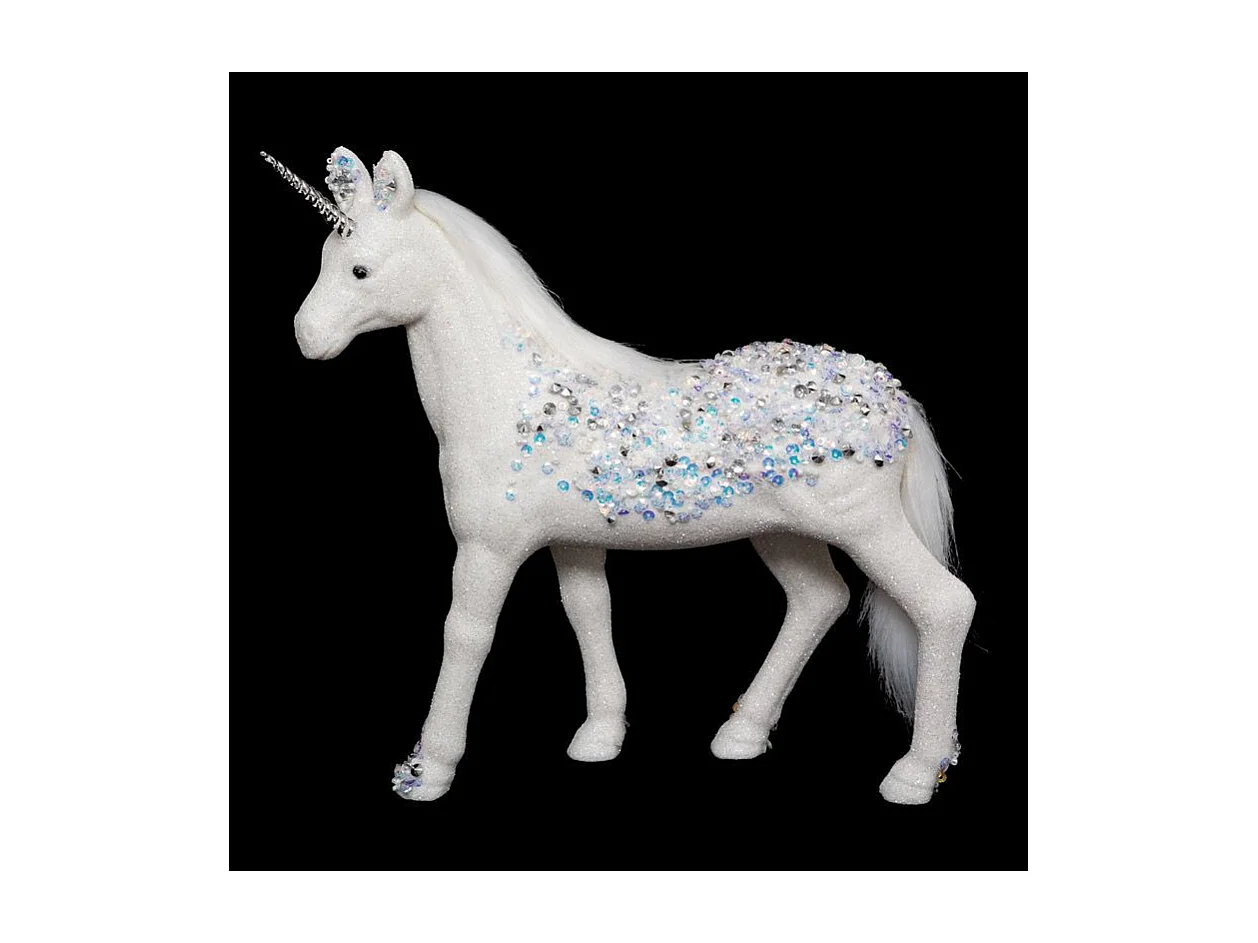 Licorne avec Paillettes "Légende d'Hiver" 25cm Blanc