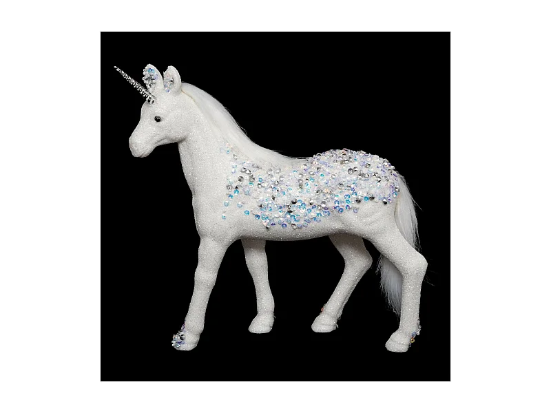 Licorne avec Paillettes "Légende d'Hiver" 25cm Blanc
