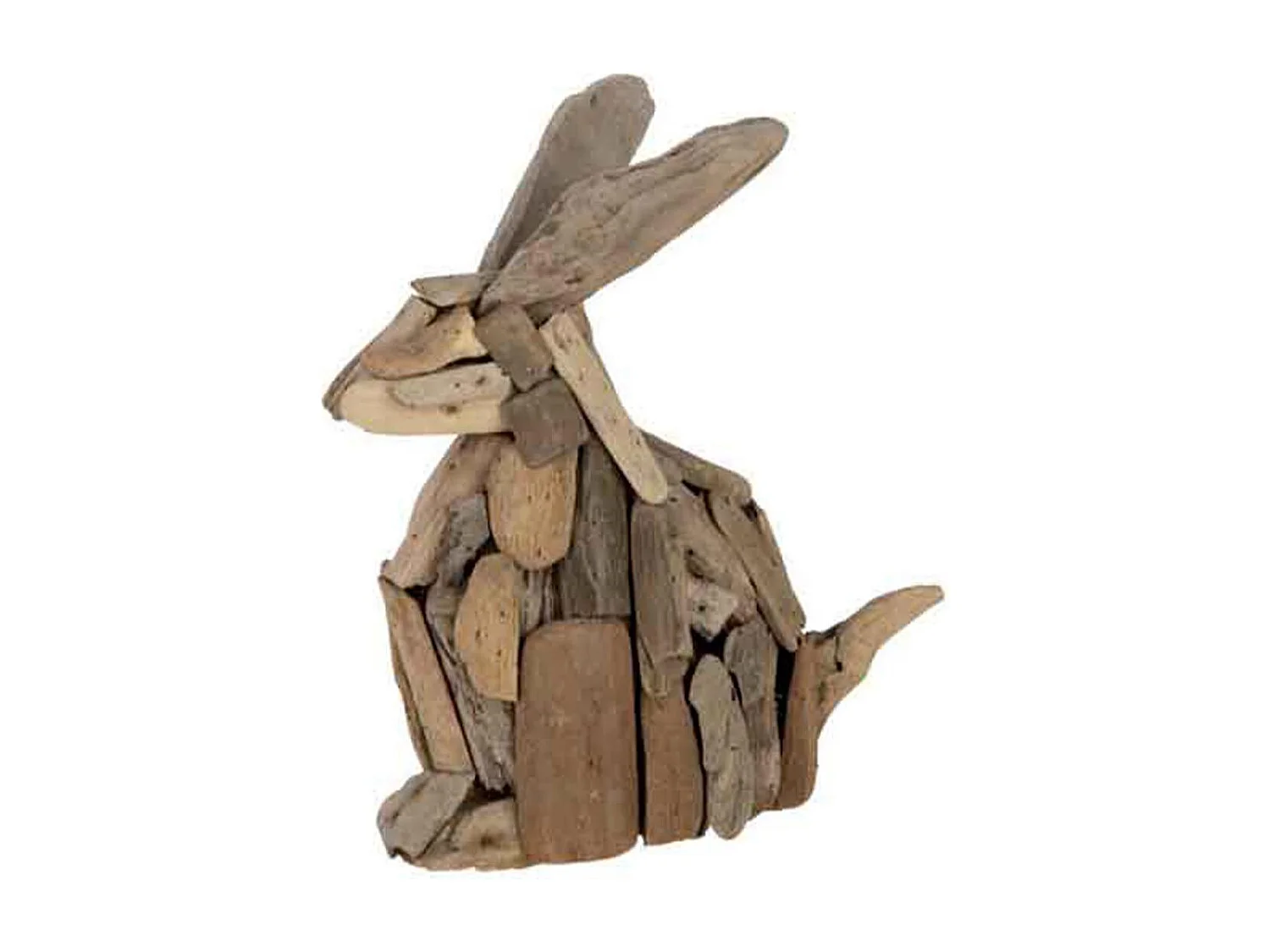 Statuette Déco en Bois Recyclé "Lapin" 35cm Naturel