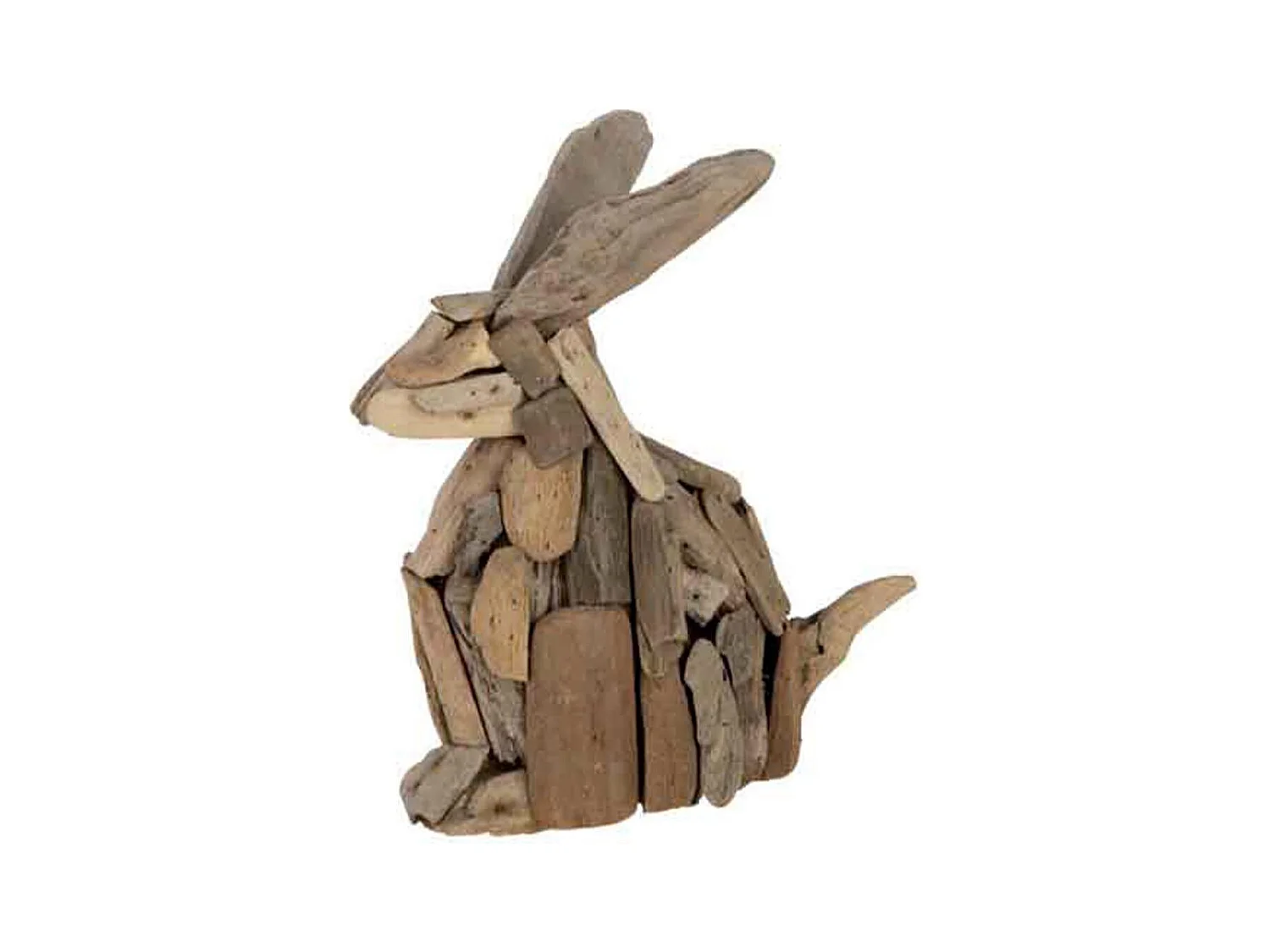 Statuette Déco en Bois Recyclé "Lapin" 35cm Naturel