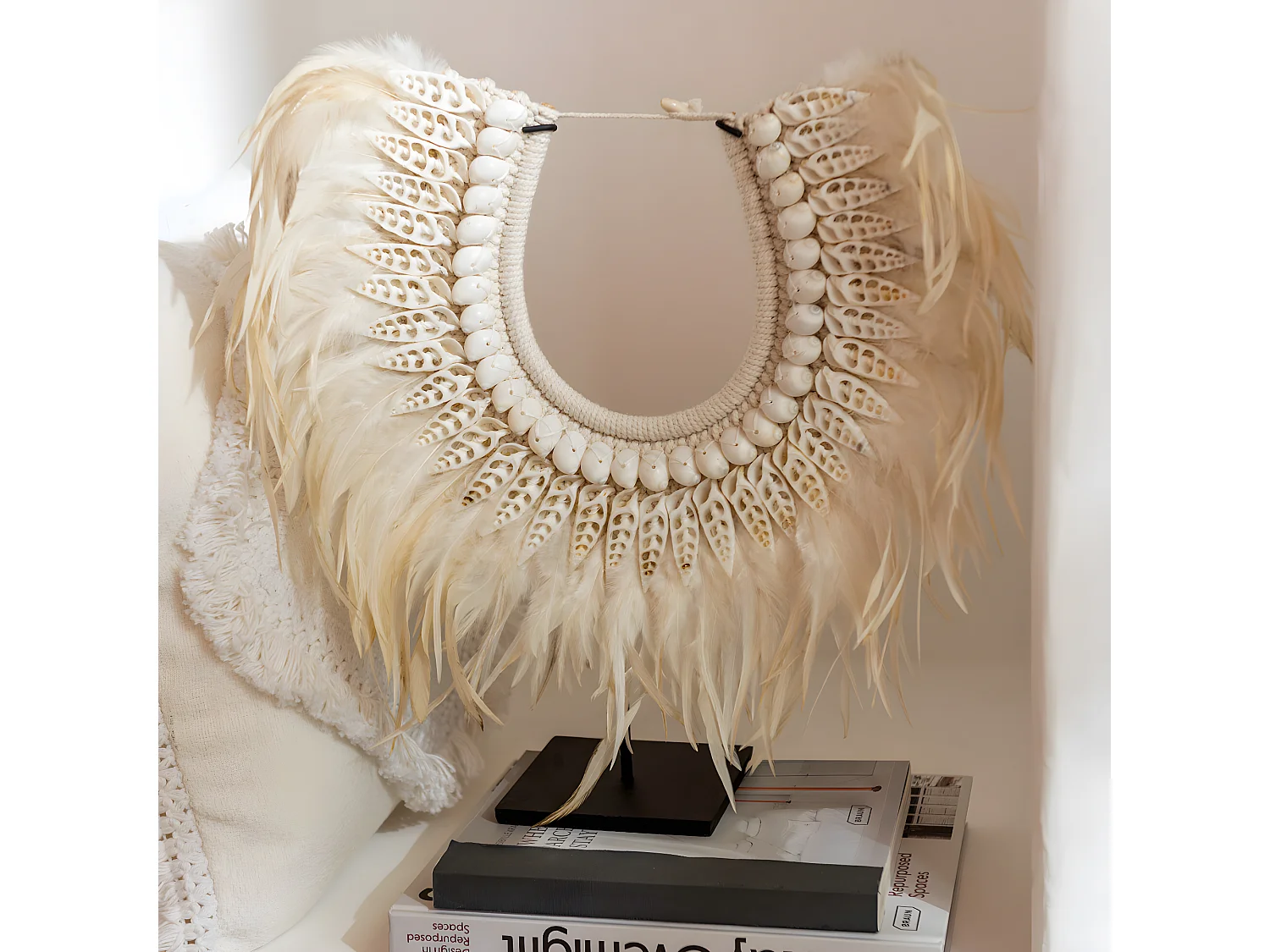 Collier Déco en Bois "Dora" 35cm Blanc