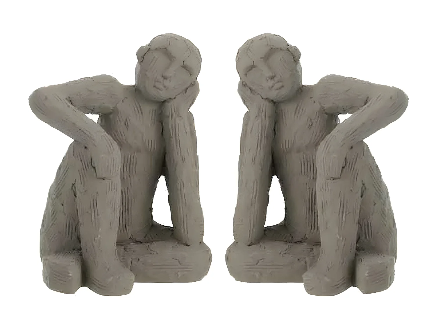 Lot de 2 Serre-Livres en Ciment "Assis" 25cm Gris