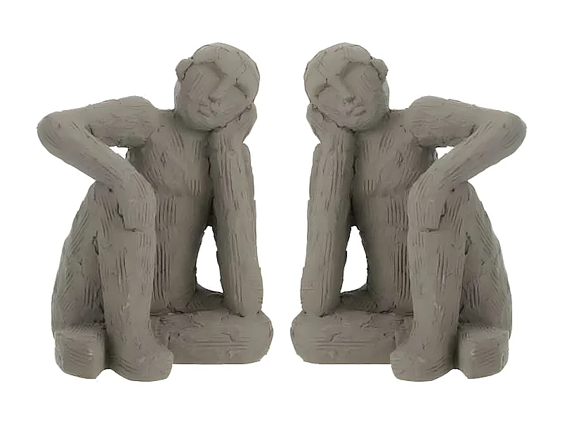 Lot de 2 Serre-Livres en Ciment "Assis" 25cm Gris