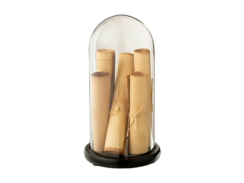 Cloche Déco en Verre "Parchemins" 31cm Beige