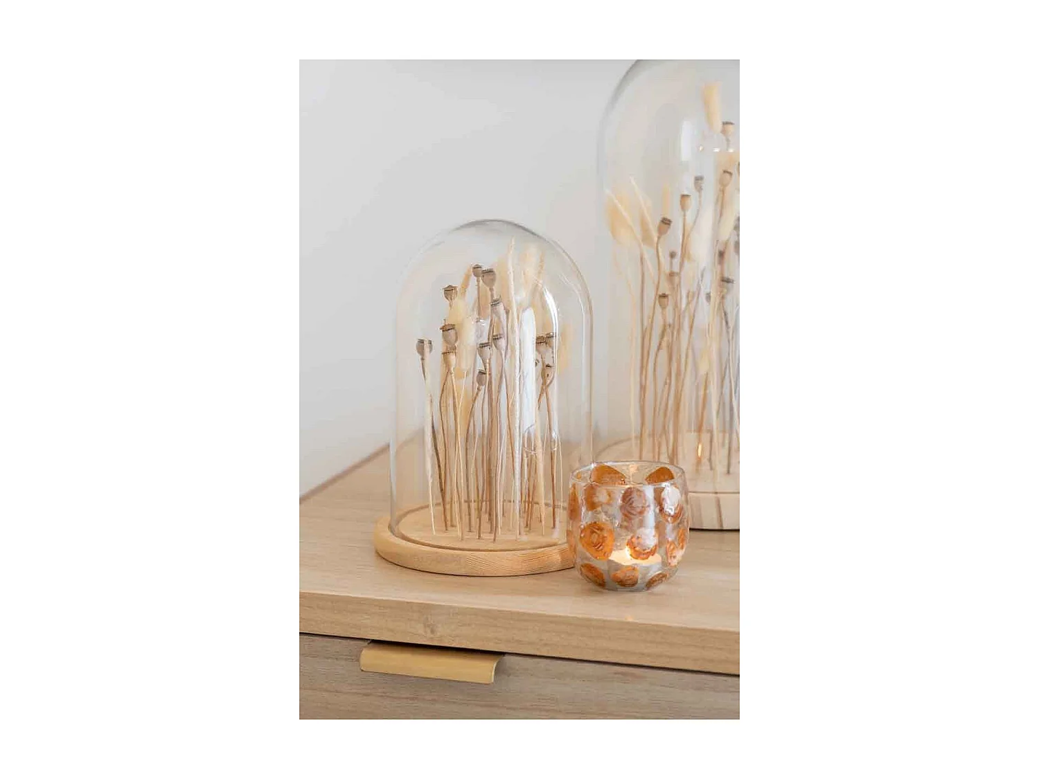 Cloche en Verre Déco "Fleurs Séchées" 38cm Écru