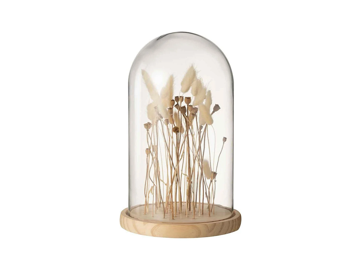 Cloche en Verre Déco "Fleurs Séchées" 38cm Écru