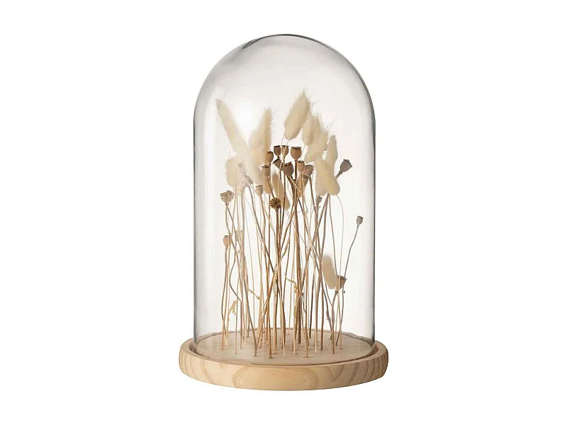 Cloche en Verre Déco "Fleurs Séchées" 38cm Écru