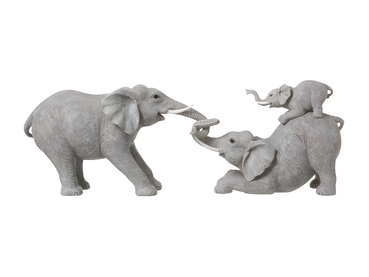 Statue Déco Résine "Eléphants Joueurs" 76cm Gris