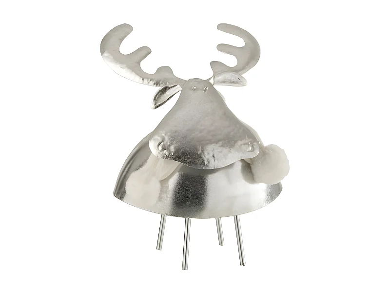 Statuette Déco "Cerf" 24cm Argent & Blanc
