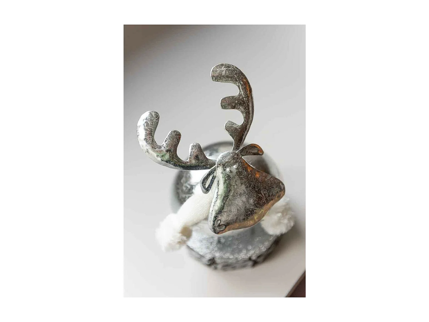 Statuette Déco "Cerf" 24cm Argent & Blanc