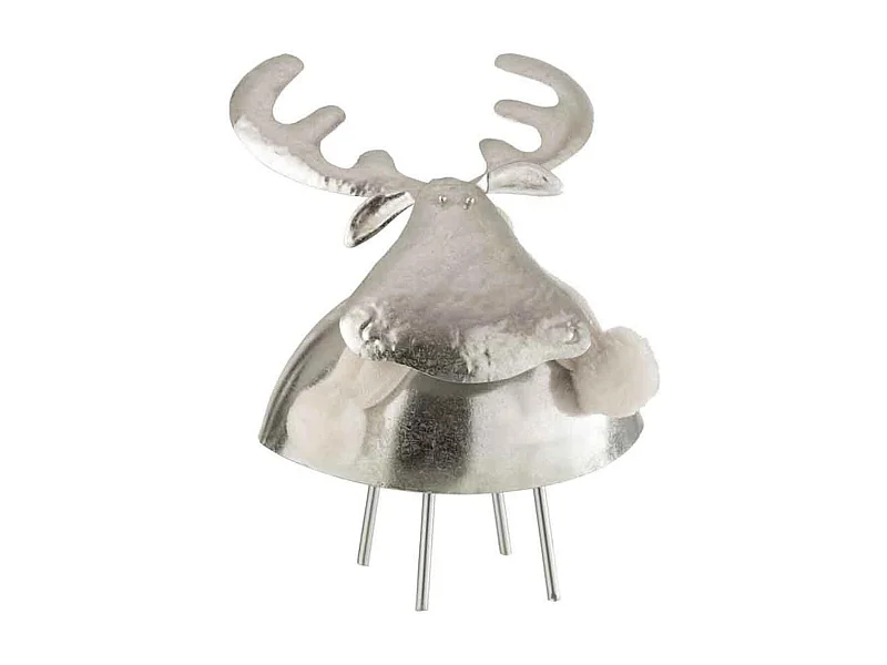 Statuette Déco "Cerf" 24cm Argent & Blanc