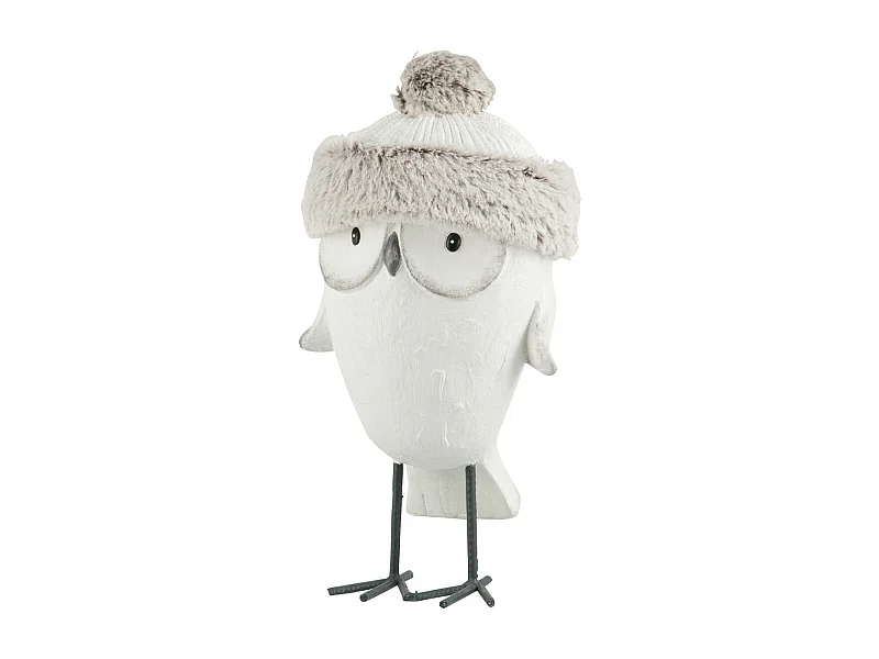 Statue Déco "Hibou avec Bonnet" 40cm Blanc