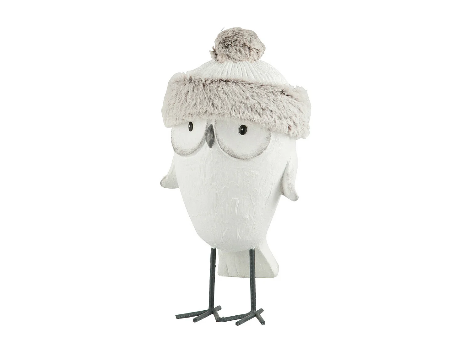 Statue Déco "Hibou avec Bonnet" 40cm Blanc