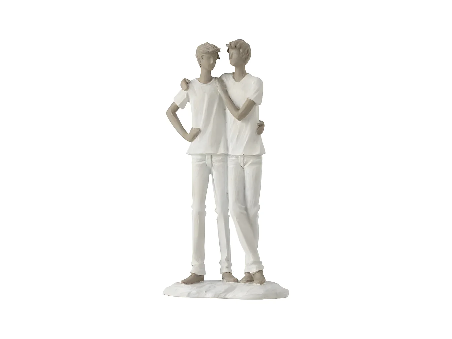 Statuette Déco "Couple de Garçons" 26cm Blanc