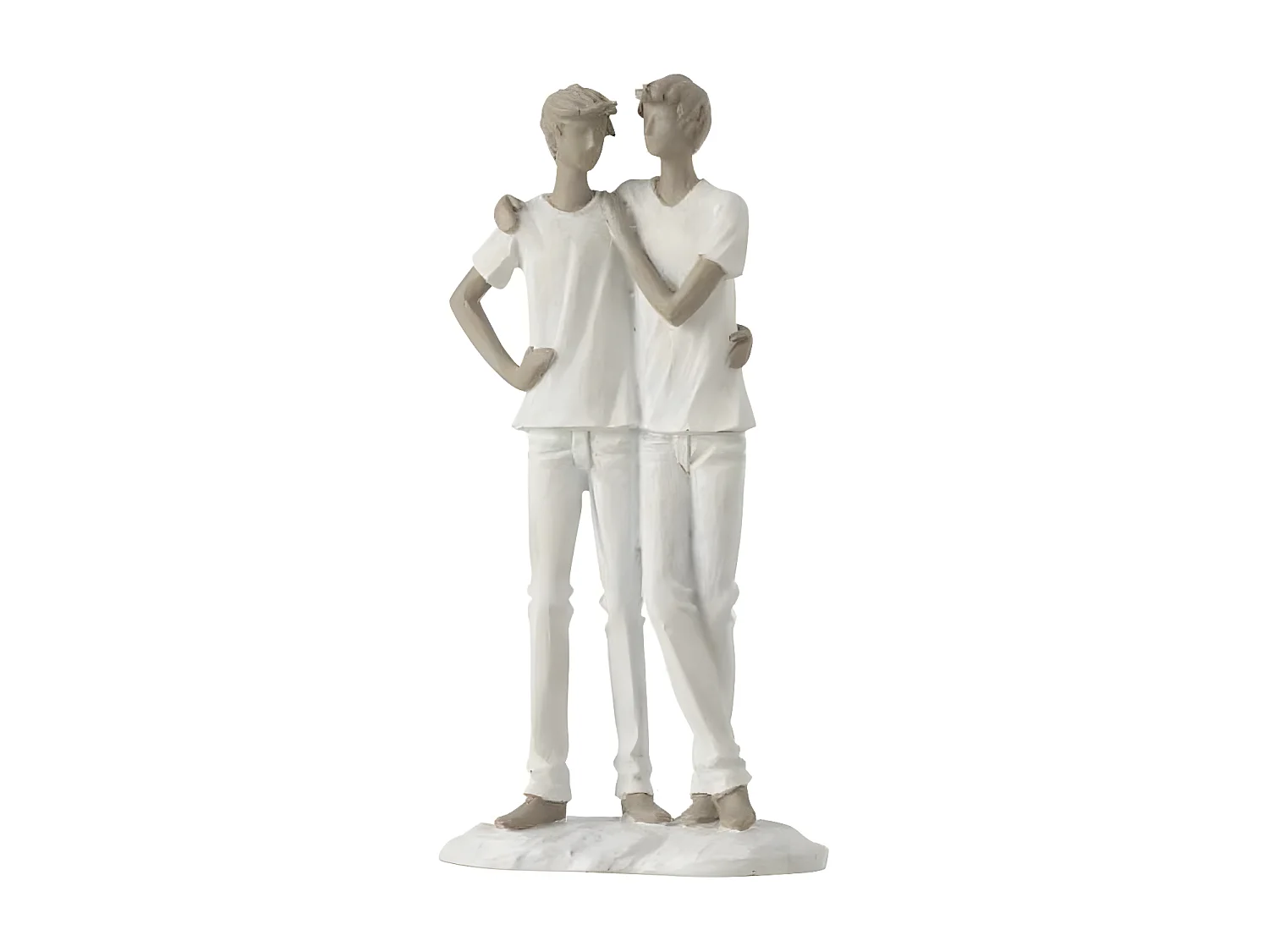 Statuette Déco "Couple de Garçons" 26cm Blanc