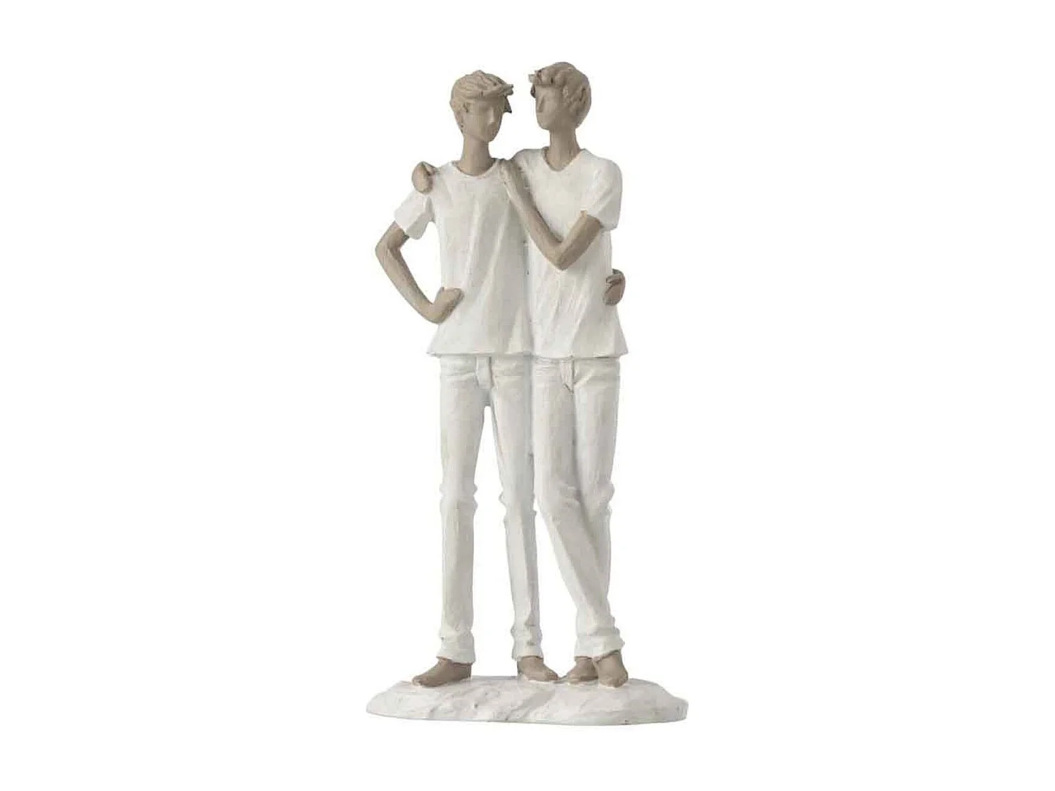 Statuette Déco "Couple de Garçons" 26cm Blanc