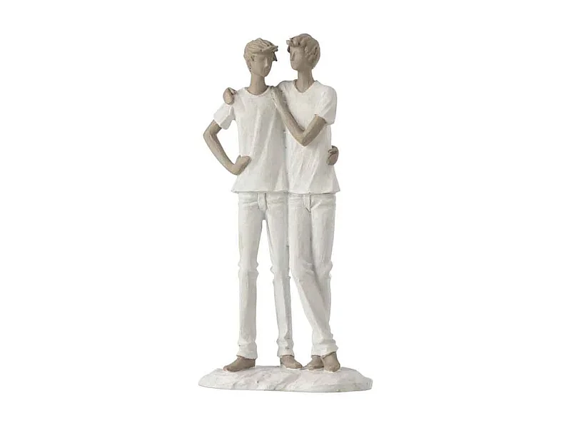 Statuette Déco "Couple de Garçons" 26cm Blanc