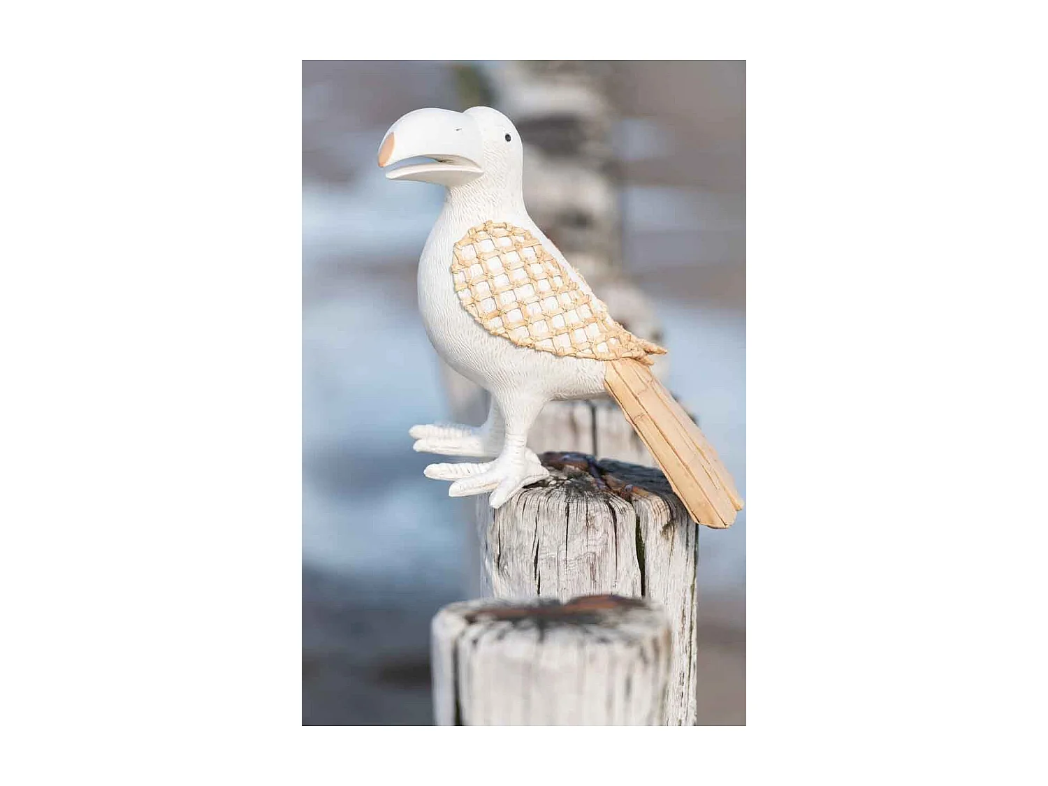 Statuette Déco "Toucan" 38cm Blanc & Naturel