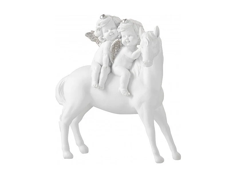 Cavallo con 2 angeli in resina bianca 19x24 cm