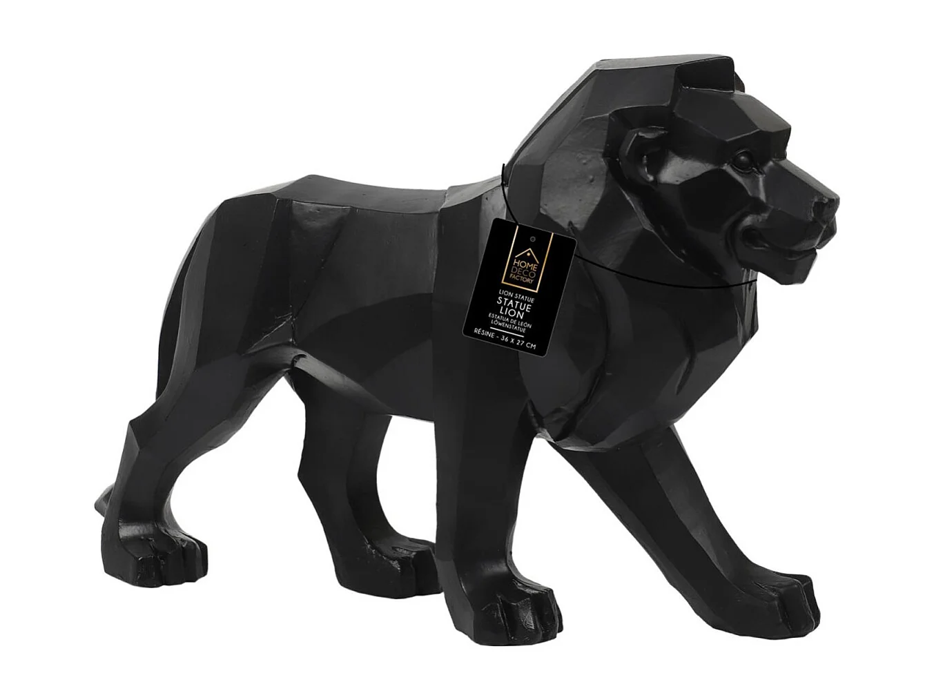 Statuette Déco "Lion Origami" 33cm Noir