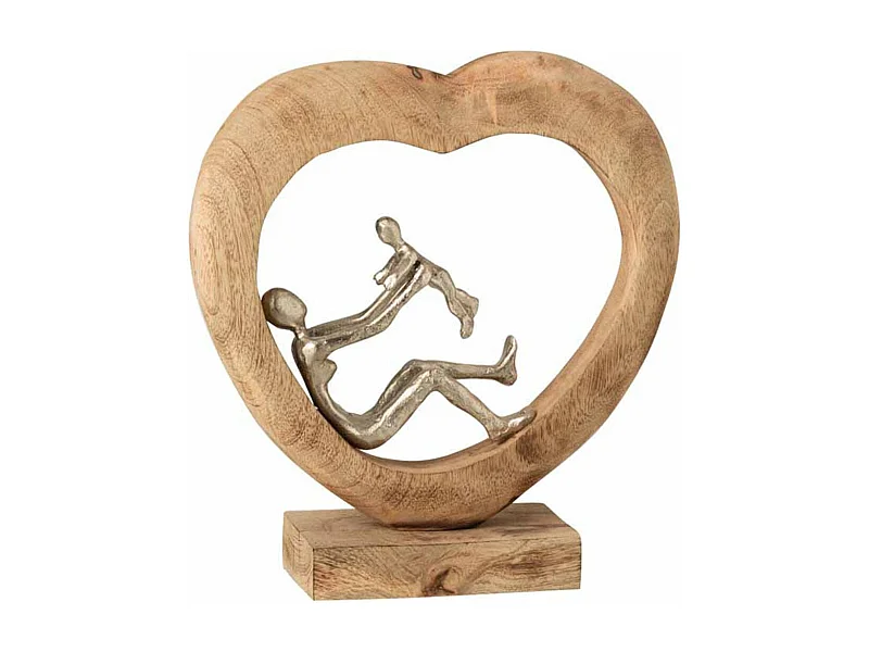 Statue Déco en Bois "Parent & Enfant" 30cm Naturel