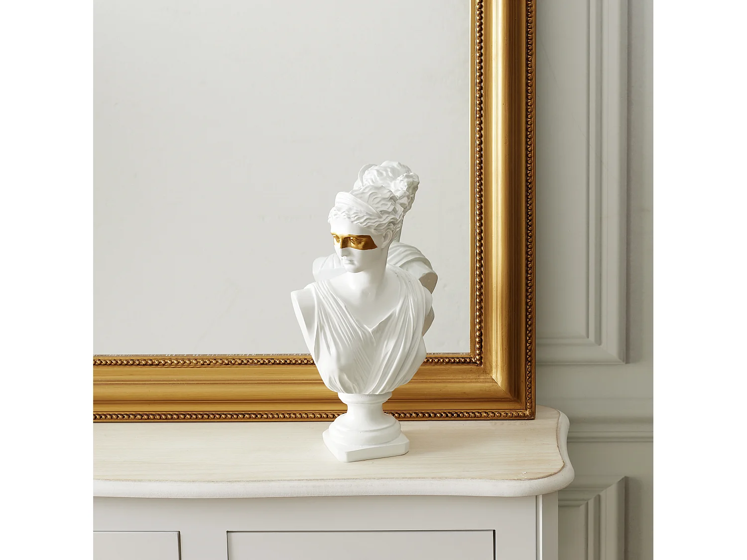 Statue Buste Masque Dore H31.5cm Blanc, Or