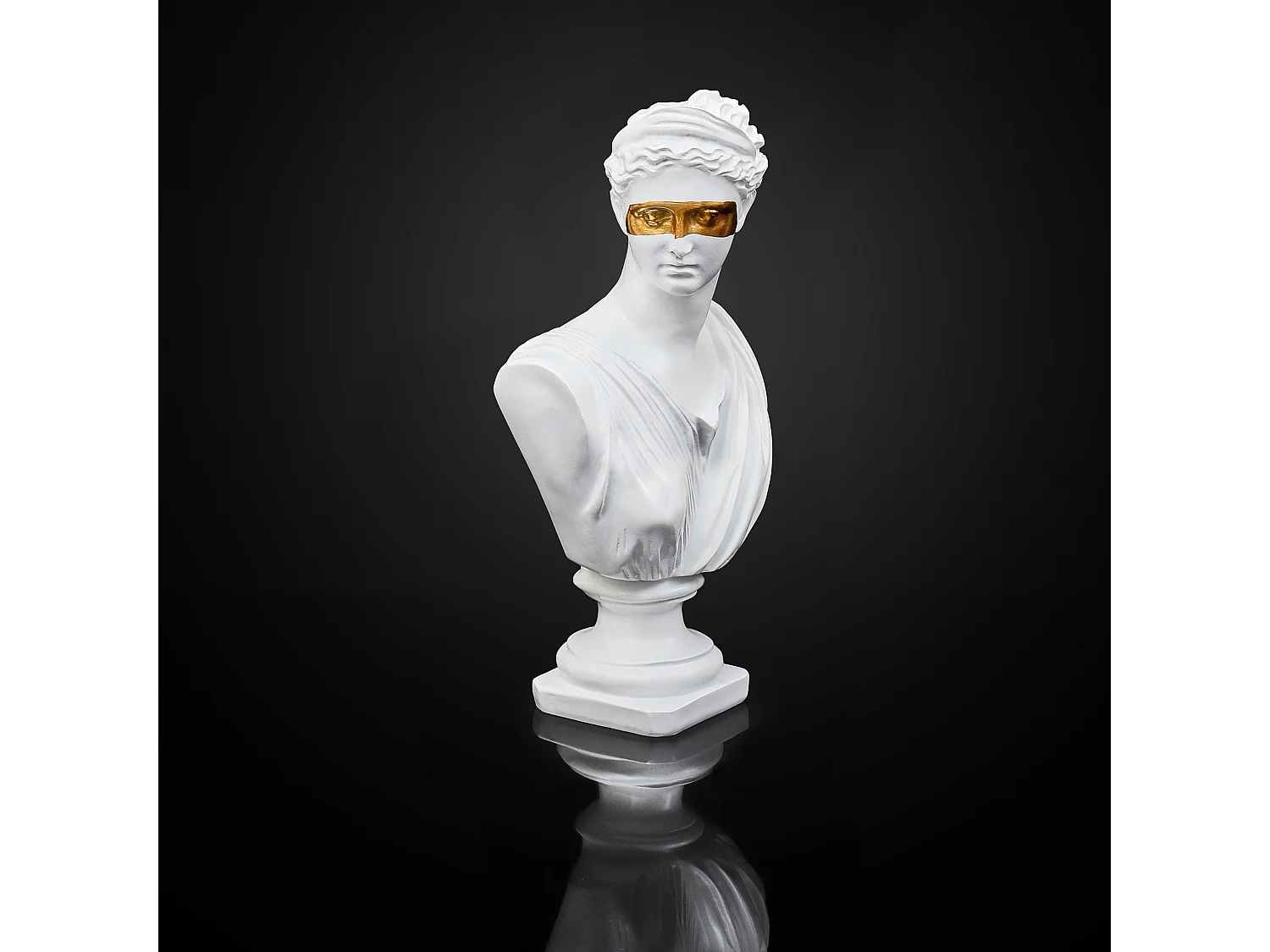 Statue Buste Masque Dore H31.5cm Blanc, Or