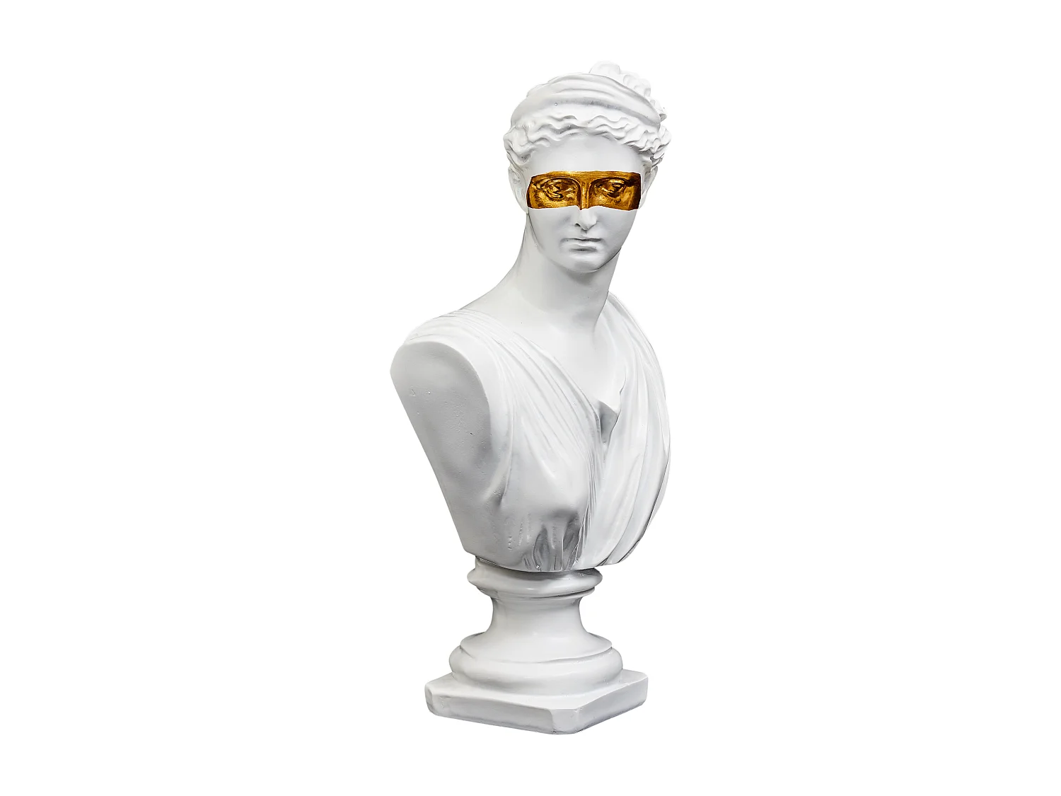 Statue Buste Masque Dore H31.5cm Blanc, Or