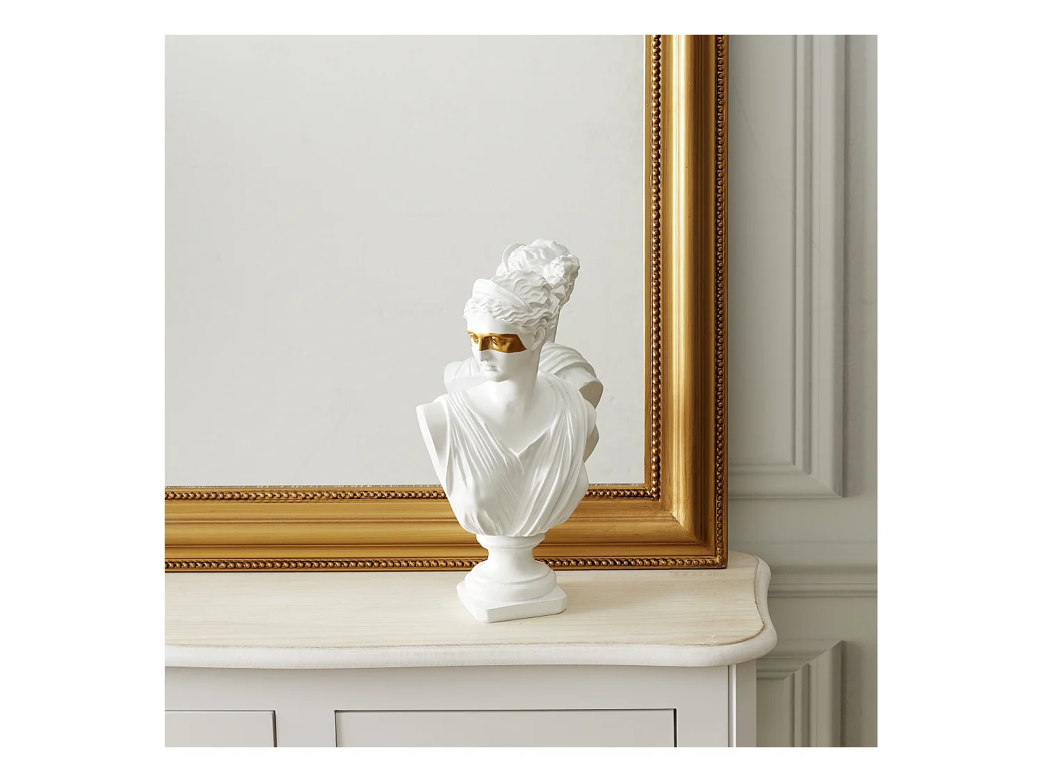 Statue Buste Masque Dore H31.5cm Blanc, Or