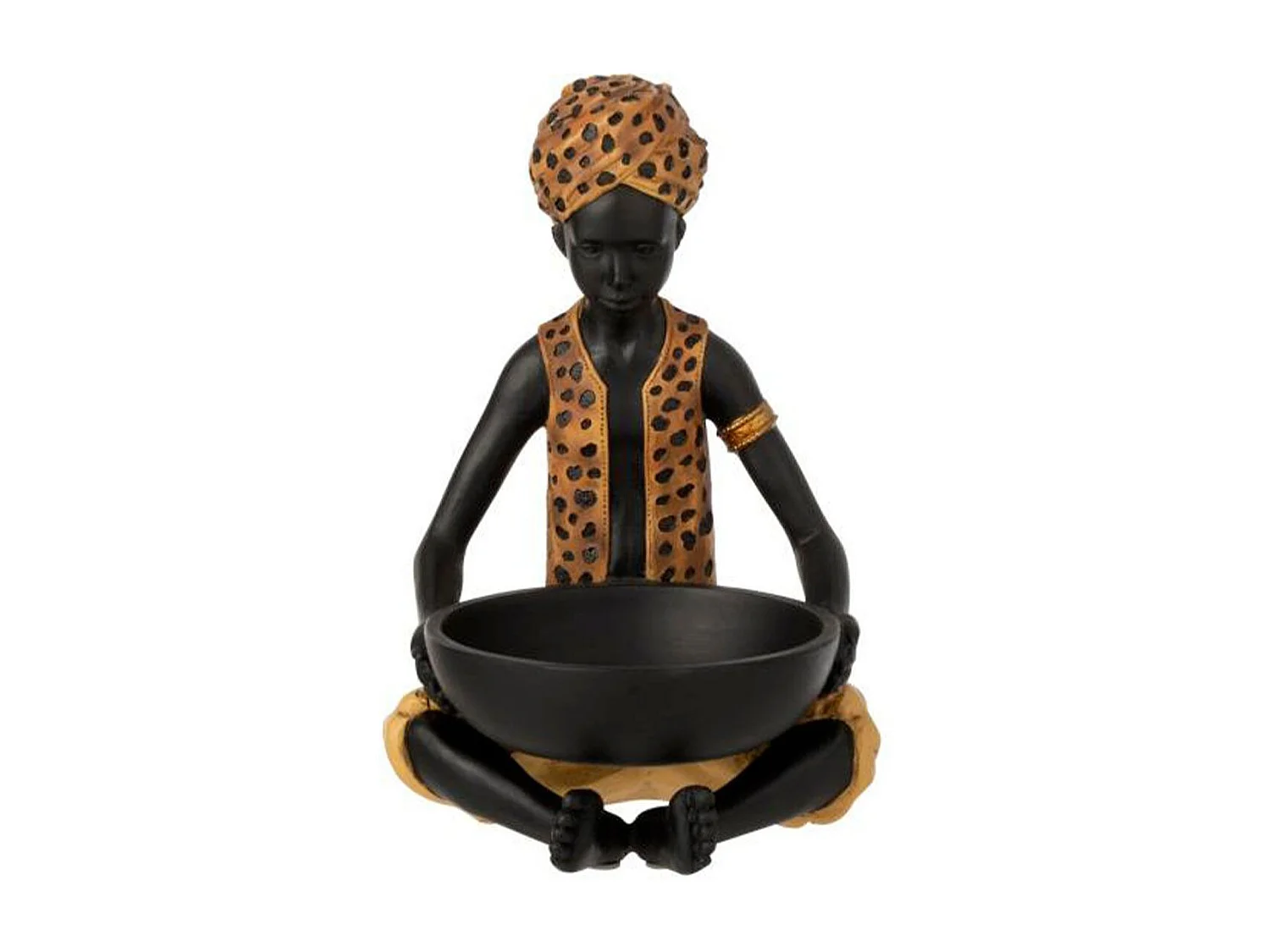 Statuette Déco "Garçon Assis" 26cm Noir & Naturel