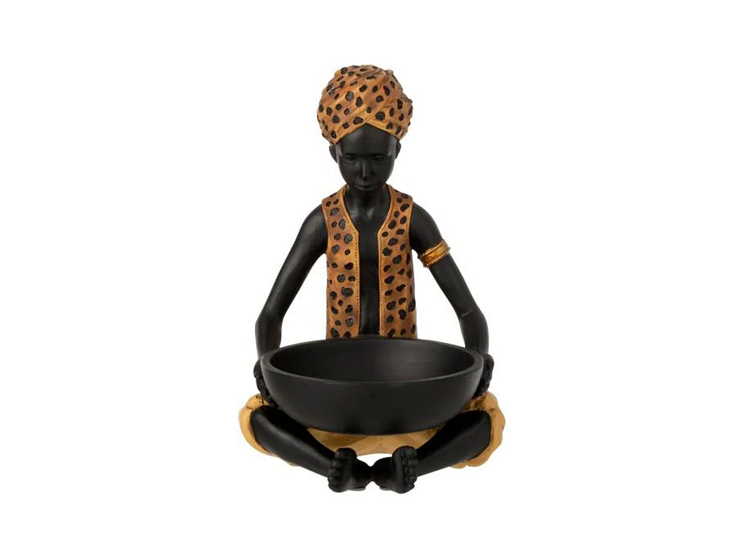 Statuette Déco "Garçon Assis" 26cm Noir & Naturel