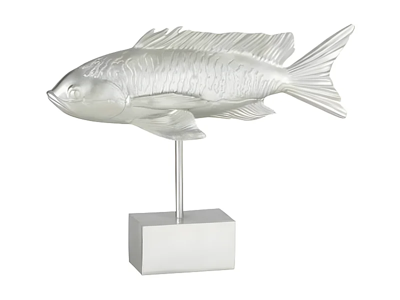 Statue Déco sur Pied "Poisson Long" 33cm Argent