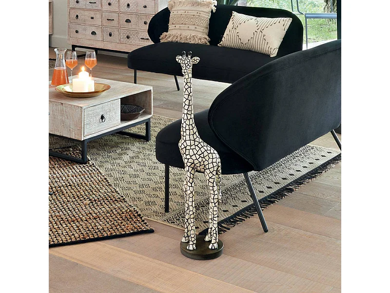 Statuette Déco "Girafe" 89cm Noir & Ivoire