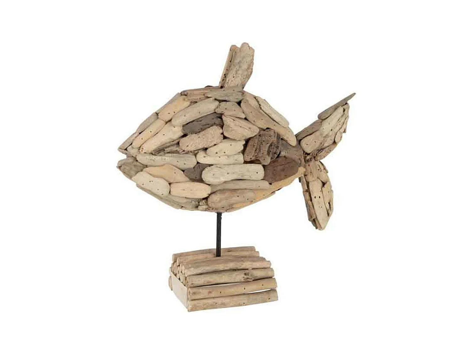 Statuette Déco Bois "Poisson sur Pied" 40cm Beige