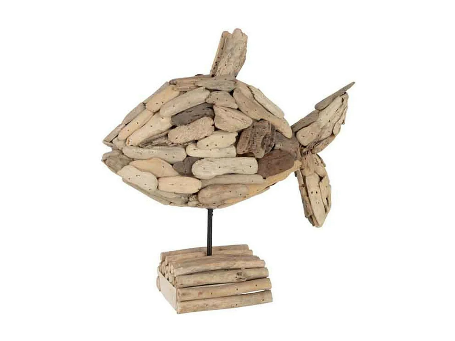 Statuette Déco Bois "Poisson sur Pied" 40cm Beige