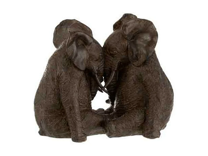 Statuette Déco "Couple d'Éléphants" 25cm Marron