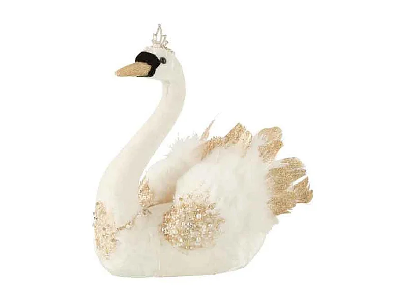 Statuette Déco "Cygne Plumes" 29cm Blanc & Or