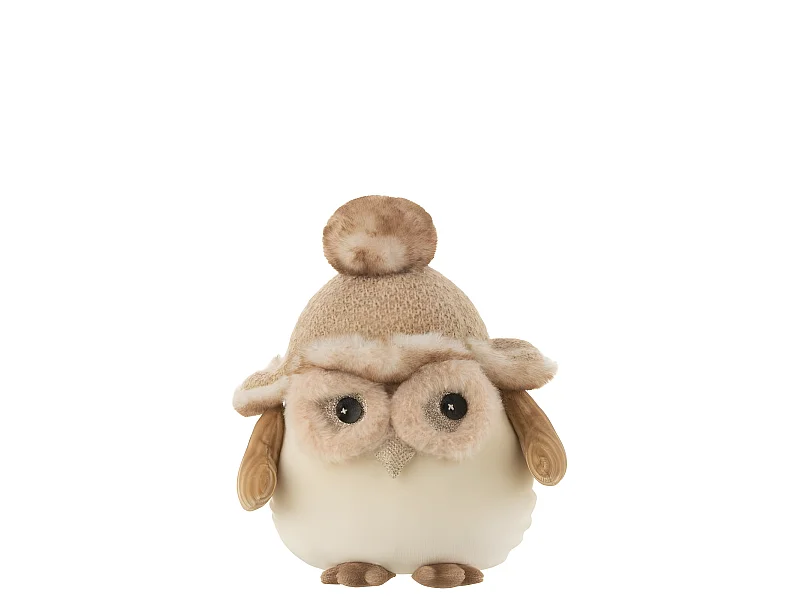 Gufo in tessuto beige 14,5x22x22 cm
