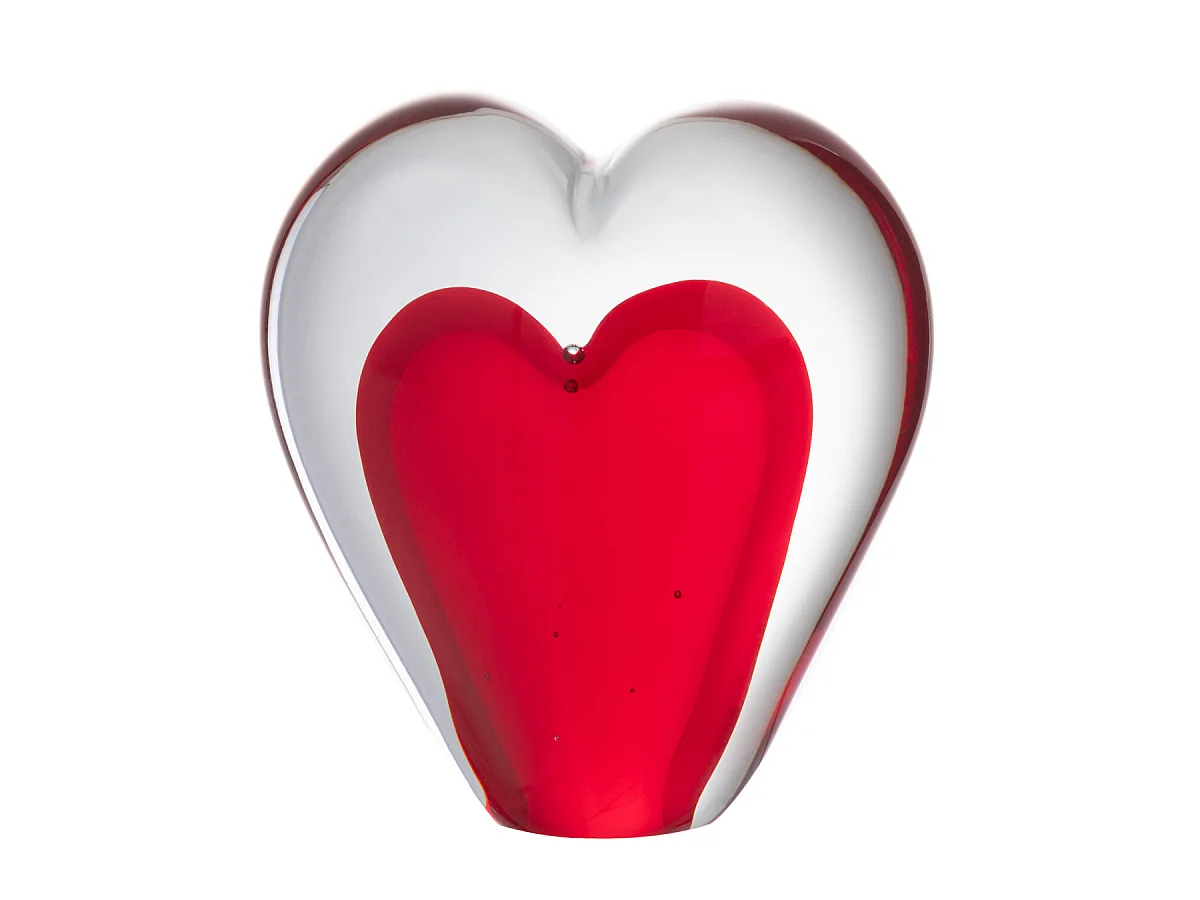 Presse papier sulfure coeur rouge en verre 9.5 cm