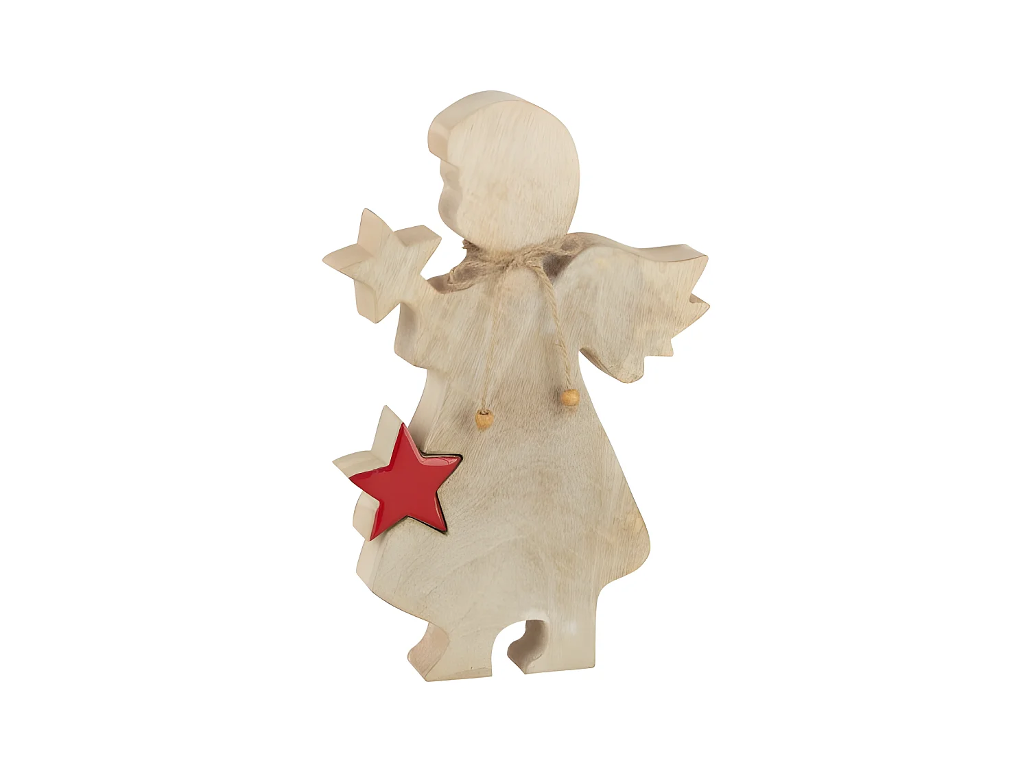 Statuette Déco en Bois "Ange Étoile" 29cm Rouge
