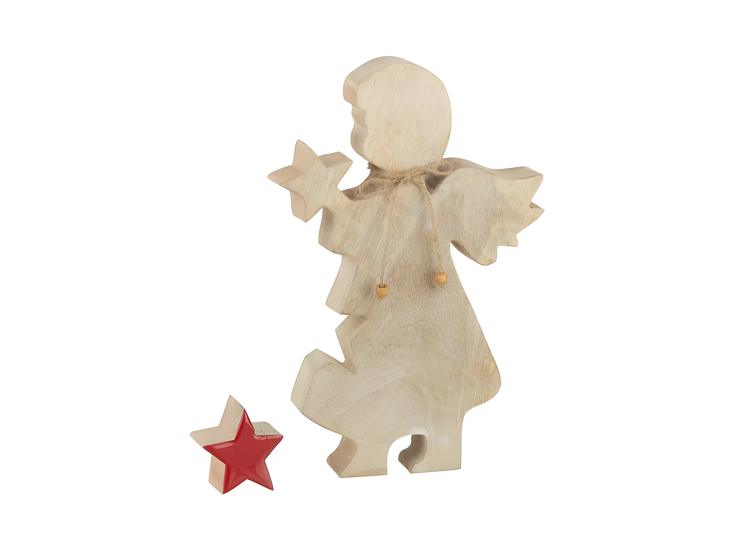 Statuette Déco en Bois "Ange Étoile" 29cm Rouge
