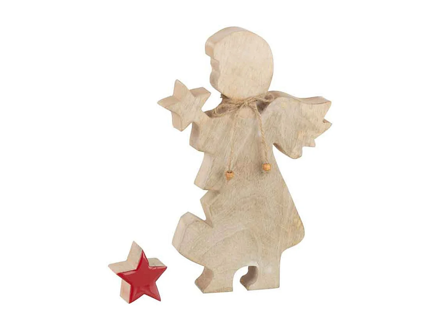 Statuette Déco en Bois "Ange Étoile" 29cm Rouge